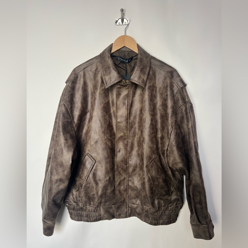 Lioness Kenny Bomber Jacket Chocolate Faux Leather Nwt M